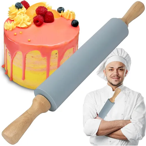 Nudelholz Teigroller Silikon Teigausroller Ausroller Nudelrolle 38x5,4cm Retoo