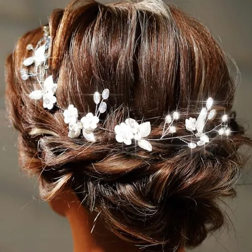 Fairvir Silber Blume Haarschmuck Konfirmation Hochzeit Kopfschmuck Braut Kristall für Damen (Silber)