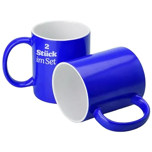 KONZEPT Kaffeetassen 300 ml, 2er Set Tassen aus Keramik, Teetassen mit Henkeln, in Blau, ideal für Kaffee, Tee, Milch, Schokolade