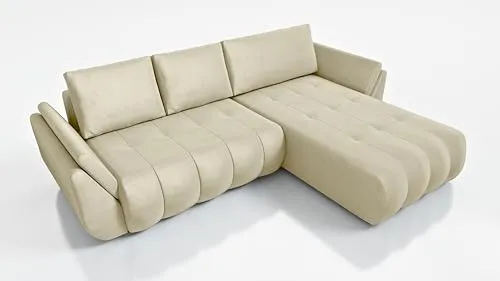 DMSM Faro Ecksofa mit Schlaffunktion, 280x183 cm, Fleckenabweisender Stoff, Bettkasten, Universal L-Form (Beige)