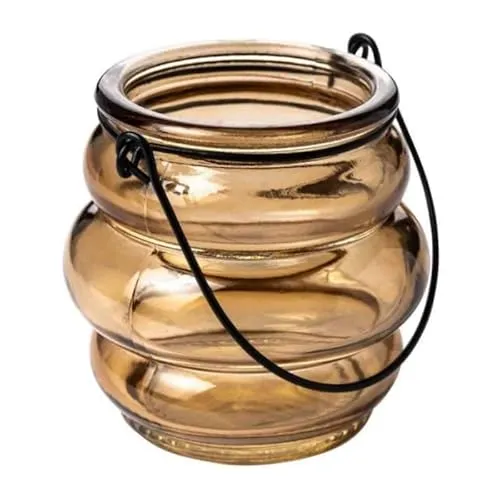Glaslaterne mit Henkel 8cm. Teelichthalter Windlicht Kerzenhalter Kerzenglas (Haselnuss)