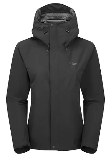 Rab Downpour Jacket Wmns black (BLK) 14 - Warme Daunen Jacken für Damen, wasserdicht mit 20.000 mm Wassersäule, ideal für Outdoor-Abenteuer bei jedem Wetter, bietet hohen Tragekomfort und durchdachte Belüftung.