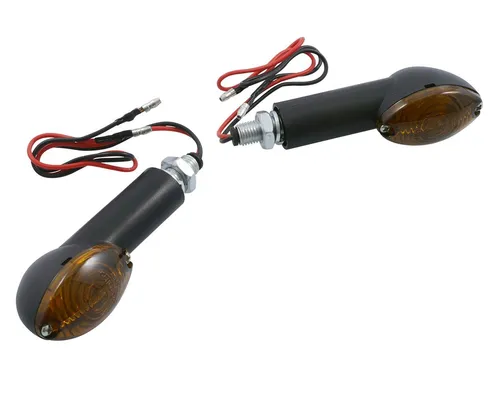 Blinker Mini , Cateye, langer Stiel, schwarz, Glas getönt, Paar, Quad Mofa