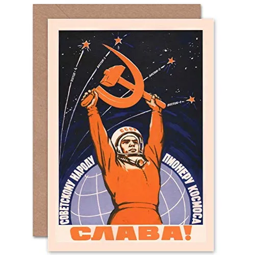 Wee Blue Coo Kosmonaut Gagarin Udssr Sowjet Weltraum Propaganda Kommunismus Geburtstagskarte Grußkarte