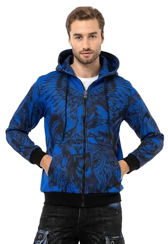 Cipo & Baxx Herren Sweatjacke Hoodie CL559 Saxeblau – Stylischer Pullover im Modernen Casual Streetwear Stil mit Reißverschluss & Kapuze für Alltag Freizeit & Party - CL559 Saxeblau XL