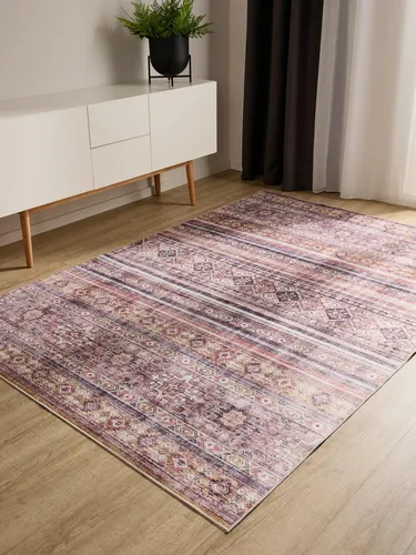 benuta Basic Waschbarer Teppich George - Multicolor/Pink 60x120 cm - Teppich, pflegeleicht und maschinenwaschbar bei 30°, ideal für Haushalte mit Kindern und Haustieren – perfekt für Wohnzimmer, Schlafzimmer oder Büro.