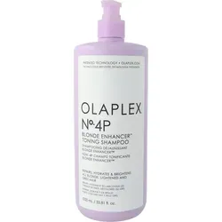 Olaplex No.4P Blonde Enhancer Shampoo 1 L - Coloration: Silbershampoo für blondes, gesträhntes und graues Haar, das unerwünschte Gelbtöne neutralisiert und 3x helleres Haar verleiht. Enthält die patentierte Olaplex Bond Building-Technologie für repariertes und hydratisiertes Haar.