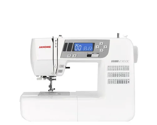 Janome 230 DC mit Bonus-Anschiebetisch - Komfortable Nähmaschine für kreative Projekte, mit großem Display, stufenloser Nähgeschwindigkeit und Nähfußempfehlung für optimale Ergebnisse.