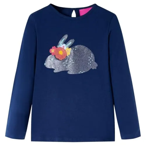 vidaXL Kinder-Langarmshirt mit Kaninchen aus Glitzer Pullover Sweatshirt Marineblau 128