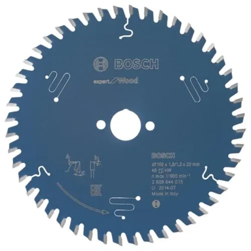 Bosch Professional Kreissägeblatt Expert for Wood 160mm - Kreissägeblatt für Holz mit 48 Zähnen, ideal für präzise Quer- und Längsschnitte in allen Holzarten. Hohe Lebensdauer durch Microteq-Zähne und beste Materialien.