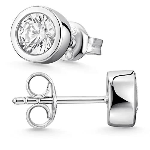 Materia Runde Ohrstecker Silber 925 Zirkonia weiß 7mm rhodiniert SO-378-7