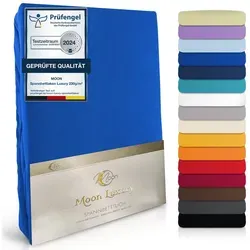 MOON Heimtextilien Spannbettlaken MOON-Luxury Spannbettlaken Jersey Stretch 230g/m2, 97% Mako-Baumwolle 3% Elastan blau 120 cm x 200 cm