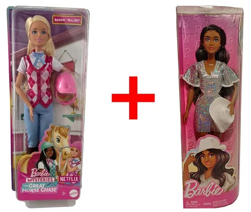 Barbie Stehpuppe 2er-Set – Reiter-Outfit & Fransenkleid mit Cowboy-Hut