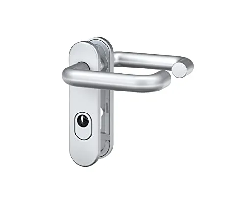 BASI Feuerschutz Tür-Beschlag aus Aluminium F1 - Türsicherungen: Robuste Drückergarnitur für Feuerschutztüren mit runder Zylinderabdeckung, ideal für Türstärken von 44-66 mm, inklusive einfachem Montageset.