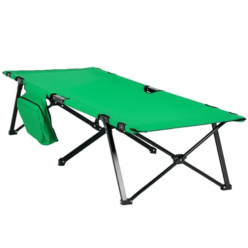 Outsunny Campingbett aus Stahl mit Oxford-Gewebe - Camping-Möbel: Tragbares, faltbares Bett mit praktischer Seitentasche für persönliche Gegenstände – ideal für Camping und Outdoor-Aktivitäten.