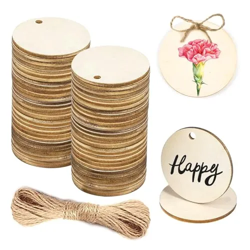 Produktbild Holzscheiben mit Loch zum Basteln 5cm Runde Holzscheiben Klein Holzanhänger Rund zum Bemalen mit Loch für DIY Handwerk 50 STK