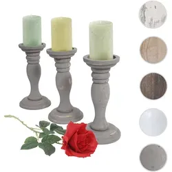 3er Set Kerzenständer T361, Kerzenhalter, Shabby-Look Vintage Höhe 24cm ~ grau