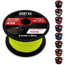 GO!elements Paracord 425 - 3mm Abspannleine, Paracord 425 aus reißfester Nylonschnur gelb 50m