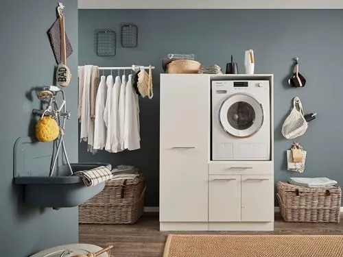 möbelando Waschmaschinenumbauschrank >LAUNDREEZY< in weiß - 117,5x162x67,5 (BxHxT)