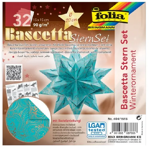 folia Faltblätter Bascetta-Stern 150 x 150 mm 90 g/qm 32 Blatt türkis bedruckt