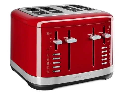 KitchenAid Artisan 4-Scheiben Toaster 5KMT4109 - Empire Rot - Toaster für 4 Scheiben mit extrabreiten Schlitzen und langlebigem Ganzmetallgehäuse. Ideal für hausgemachtes Brot und verschiedene Toastarten. Mit 7-stufigem Bräunungsregler und praktischen Funktionen wie Auftauen und Aufwärmen.