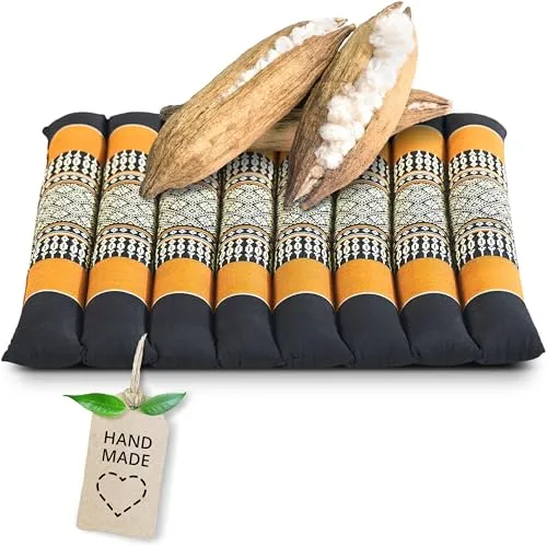 livasia Sitzkissen Stuhlauflage klein - 35x35x4,5cm - Bodenkissen gesteppt Indoor/Outdoor, Meditationskissen Yogakissen, Stuhlauflage Palettenmöbel, Steppkissen für Stuhl und Bank (Schwarz/Orange)