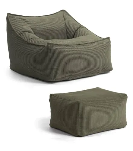 mokebo Sitzsack 'Der Lümmel' XXL mit Hocker aus Cord - Kuschelkomfort für jeden Raum! Der XXL Cord Sitzsack mit Armlehnen bietet stundenlangen Komfort und ist perfekt zum Entspannen. Hergestellt in Deutschland aus hochwertigem Material – ideal für Wohnzimmer und Wintergarten.