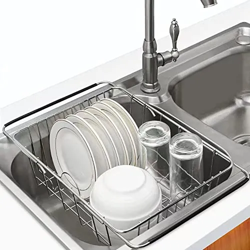 Abtropfgestell aus rostfreiem Stahl - vielseitiger Geschirrabtropfer - Abtropfhalter & -ständer: Robustes Edelstahl-Design, verhindert Rost und Korrosion. Flexibel einsetzbar über der Spüle oder auf der Arbeitsplatte – ideal für kleine Küchen.