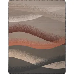 Biederlack Wohn- und Kuscheldecke 'Desert Wave' 150 x 200 cm Braun - Bettdecken, hochwertige Baumwollmischung für angenehme Wärme und einzigartiges wellenartiges Design in Grau und Rot.