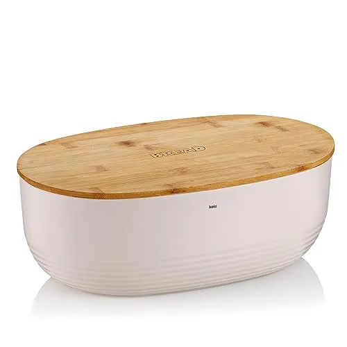 Kela 12061 Brotkasten, Schale mit Deckel, Kunststoff/ Bambus, 37,5 x 23 x 14 cm, Namur, Beige
