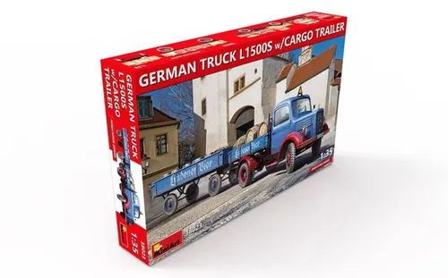 Miniart 38023 - 1:35 GERMAN TRUCK L1500S w/CARGO TRAILER - Bausatz für den detaillierten Modellbau, ideal für Liebhaber von historischen Fahrzeugen und Dioramen.