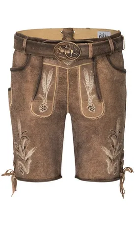 Nübler Trachtenlederhose Braumeister in Hellbraun – Kurz - Entdecken Sie die Nübler Trachtenlederhose Braumeister in Hellbraun! Mit liebevollen Stickereien und praktischen Taschen ist sie perfekt für festliche Anlässe. Der mitgelieferte Ledergürtel rundet das Outfit stilvoll ab.