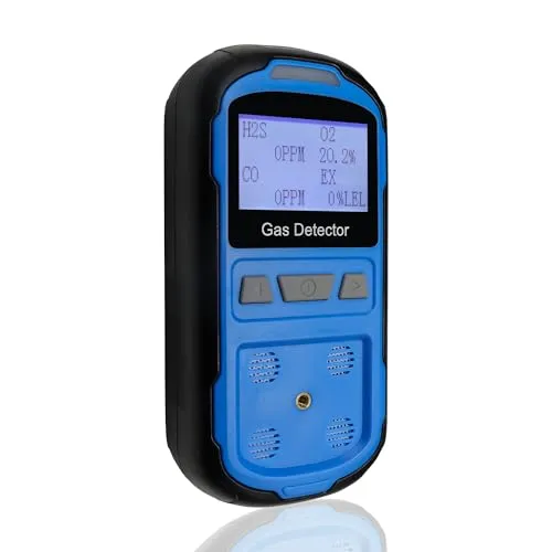 Scondaor Gaslecksuchgerät für H2S CO O2 und LEL, tragbarer Multi-Gasmelder Gasdetektor mit akustischen, visuellen und Vibrationsalarmen, Handheld 4-in-1-Gas-Monitor-Messgerät, LCD-Display (Blau)