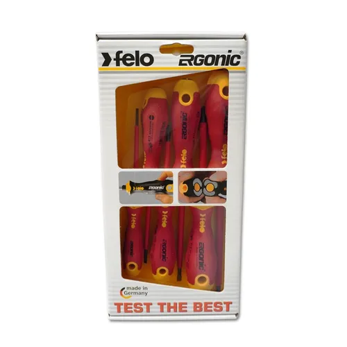 felo Ergonic VDE Schraubendreher Set 6-teilig - Schraubendreher-Set für Elektroarbeiten, isoliert bis 1.000 Volt und ergonomisch gestaltet für maximalen Komfort.