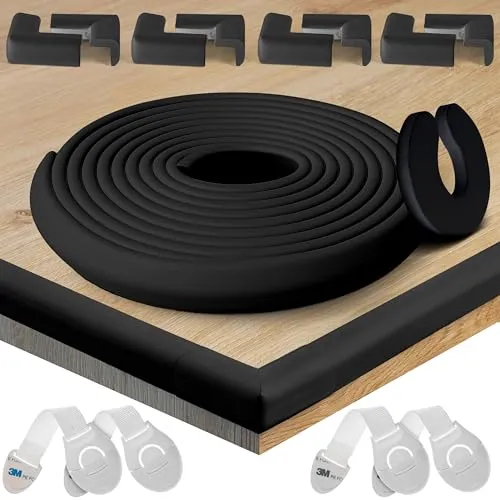 HAPPY CHLEA® Kantenschutz Baby und 8 Eckenschutz aus Schaumstoff. Tischkantenschutz und Eckenschützer: 6,4 M gesamt für Tisch und Möbel Ecken. Türstopper, 4 Schubladensicherung. Zertifikat (Schwarz)