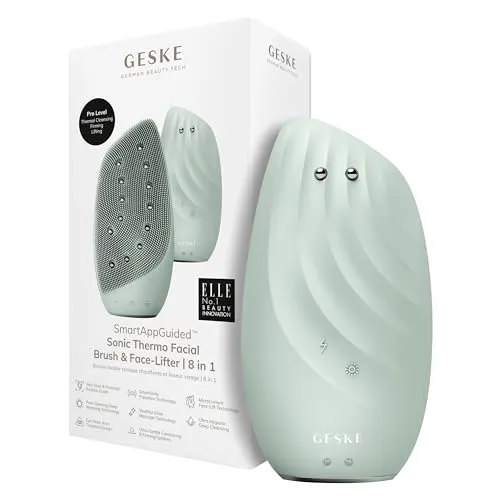 GESKE SmartAppGuided™ Sonic Thermo Facial Brush & Face-Lifter 8 in 1 - Toninggerät für das Gesicht mit innovativer Wärmetechnologie, die Hautpflegestoffe tief eindringen lässt und für straffe, jugendliche Haut sorgt.