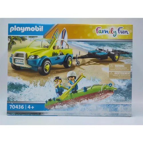 PLAYMOBIL® 70436 Strandauto mit Kanuanhänger - Action- & Spielfiguren, kreatives Spielvergnügen für Kinder ab 4 Jahren mit einem abenteuerlichen Strand-Setting
