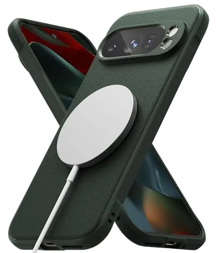 Ringke Onyx Magnetic für Google Pixel 9 Pro Hülle, [Kompatibel mit MagSafe] Griffig rutschfest Anti-Fingerabdruck Stoßfest Kratzfest Handyhülle mit Präzisen Kameraausschnitten - Dark Green