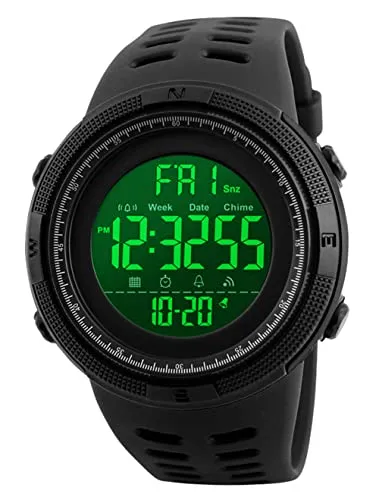 RSVOM Herren Digitaluhren - 50M wasserdichte Herren Digital Sport Uhren, Schwarz große Gesicht Militär Sportuhr LED Armbanduhr für Männer mit Wecker/Count-down-Timer/Doppelzeit/Stoppuhr/12/24H