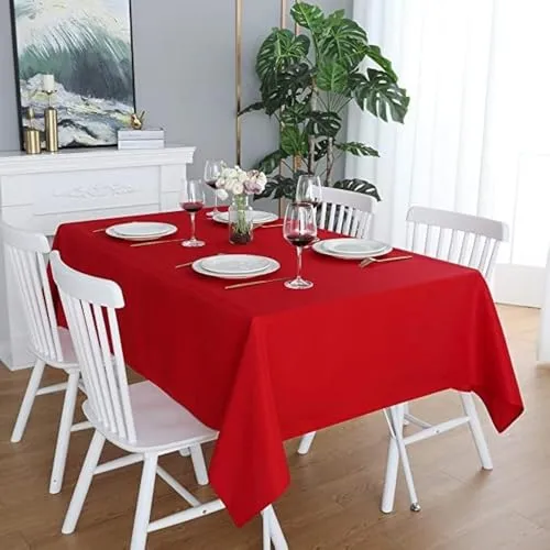 LivinEase Tischdecke 140 x 240 cm – Rot Rechteckige Tischdecke aus Baumwollmischung 250 g/m² für 6- bis 10-Sitzer-Tisch – Elegante drapierte Tischtuch für den Weihnachtstisch