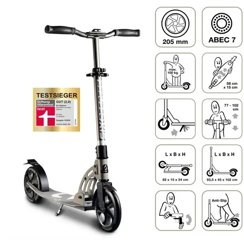 SIX DEGREES Aluminium Scooter - Klappmechanismus, höhenverstellbar 77-102 cm, GS-geprüft, Testsieger mit optimalem Fahrkomfort und stylischem Design