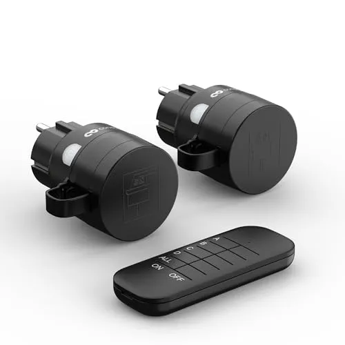 conecto Funksteckdosen mit Fernbedienung Aussen, 2300 Watt, 230V, 2 x Steckdose mit Funkfernbedienung, Outdoor Set, IP44, Stromsparen, 30m Reichweite, Schwarz