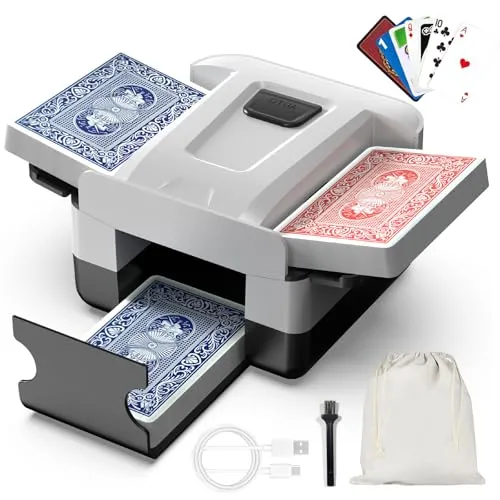 YQXTOOEL Kartenmischmaschine Elektrisch, Automatischer Kartenmischer & Verteiler für 1-2 Decks, 2000mAh USB-C Akku, Geräuscharm und Anti-Jam, Ideal für Poker, Bridge und Kartenspiele