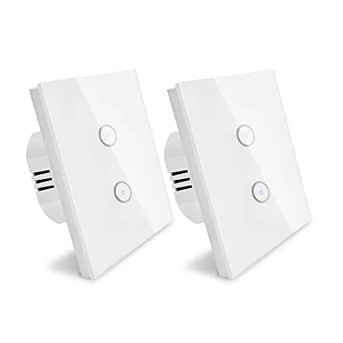 Smart Lichtschalter 2 Gang - Wlan Alexa & Google kompatibel - Intelligenter 2-Gang Lichtschalter mit gehärtetem Glas-Touch-Oberfläche, Sprachsteuerung und APP-Fernbedienung für bequemes Lichtmanagement und Timerfunktion.