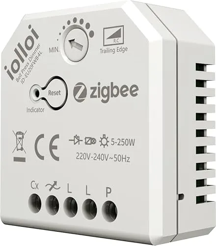 iolloi Zigbee Dimmer 5-250W, 230V Dimmer Schalter für Dimmbare LED und Halogen Lampen, Zigbee 3.0 Dimmerschalter, Unterputz Phasenabschnitt Drehdimmer Kompatibel mit Philips Hue, Alexa und Google Home
