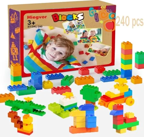 Stück Großen Bausteine Kompatibel mit Duplo Steine und Top-Marken,Classic Große Bausteine Lernspielzeug in Steine Box Starterset,Bunte Grundbausteine,STEM Spielzeug Geschenk für Kinder 6+ 240