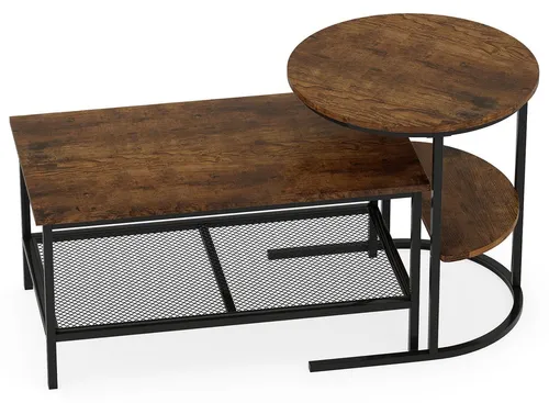 2-teiliges Couchtisch-Set in Marmoroptik, Braun