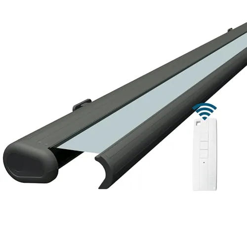 Eclipse Vollkassettenmarkise elektrisch 4,5x3,0 m basaltgraues Gehäuse Markise Balkon Terrassenüberdachung Gelenkarm Polyacryltuch UV-Schutz 50+ Smarthome-fähiger Dooya Motor, Markisentuch: Candy