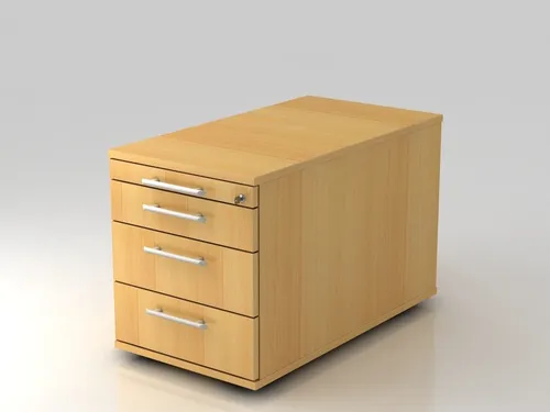 Rollcontainer Buchedekor mit 3 Schubladen - Praktischer Rollcontainer mit den Maßen B 428 x T 800 x H 512 mm, ideal für die Hängeregistratur und sorgt für Ordnung im Büro.
