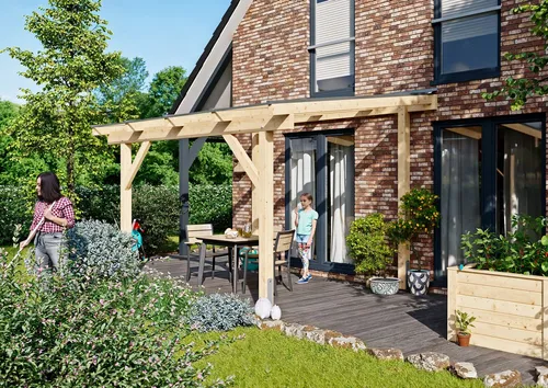 KONIFERA Terrassendach Capella, BxT: 409,2x300 cm, Bedachung Hohlkammerplatten, Bausatz aus naturbel. Leimholz mit lichtdurchl. Polycarbonat-Pultdach